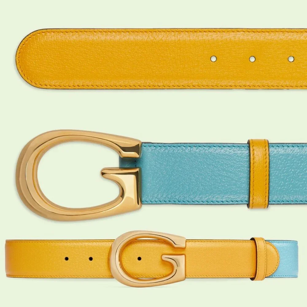 GUCCI BELT 709954 G LOGO BUCKLE TWO TONE LEATHER NEW - Picture 1 of 14